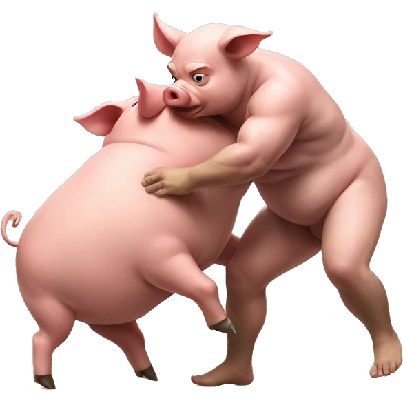 pig wrestling a human emoji