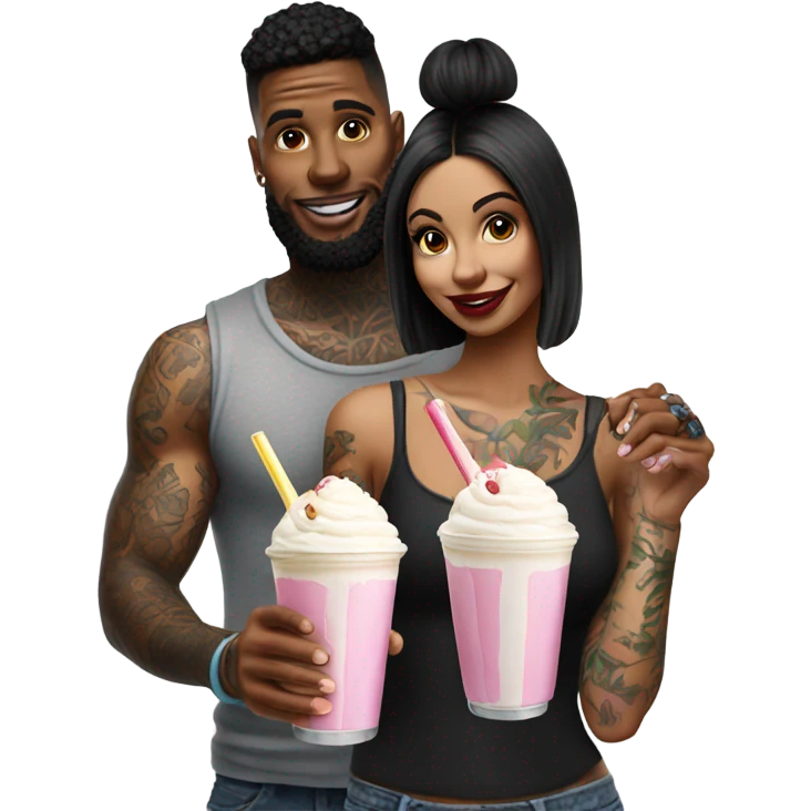 Photo model tattooed couple drinking milkshakes emoji