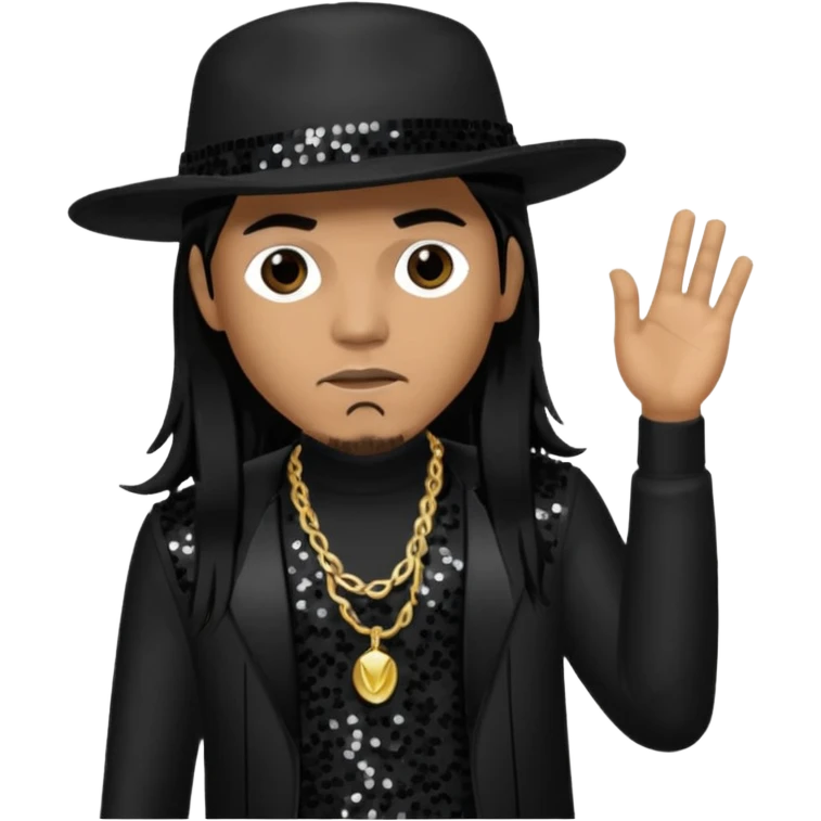 Taboo from Black Eyed Peas with long black hair, black sequin outfit  emoji