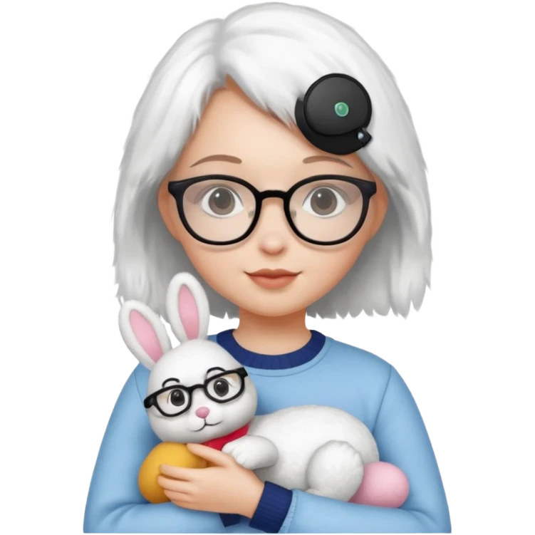 Girl with glasses → holding a toy rabbit emoji