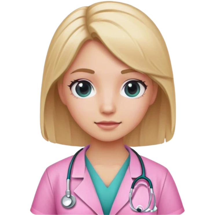 Girl doctor with pink scrub and half blonde hair emoji