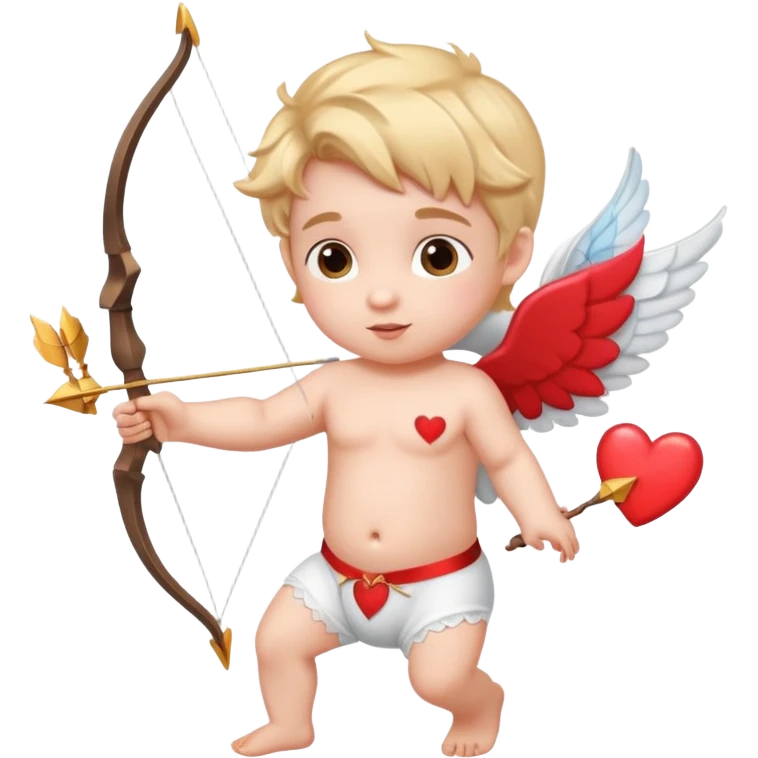 Adorable Cupid with his magical bow and arrow shooting love hearts emoji