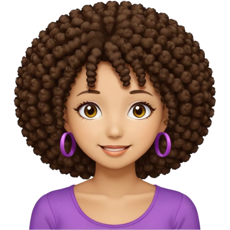 Naturally tan skin girl short darkBrown curly afro hrown eyes gyaru smiling closed mouth cute emoji