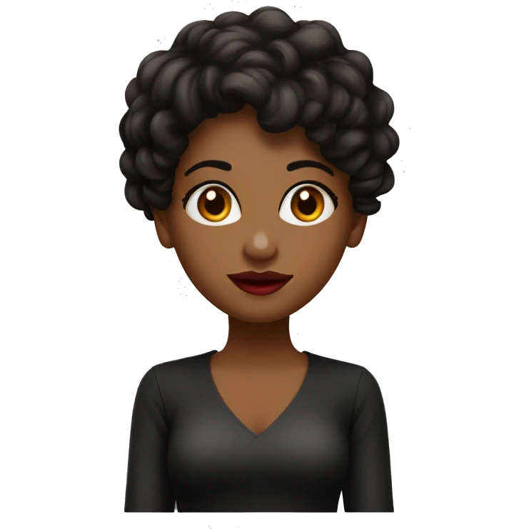 una chica de cabello negro corto mediano con labial rojo y ojos y marrones y una laptop emoji