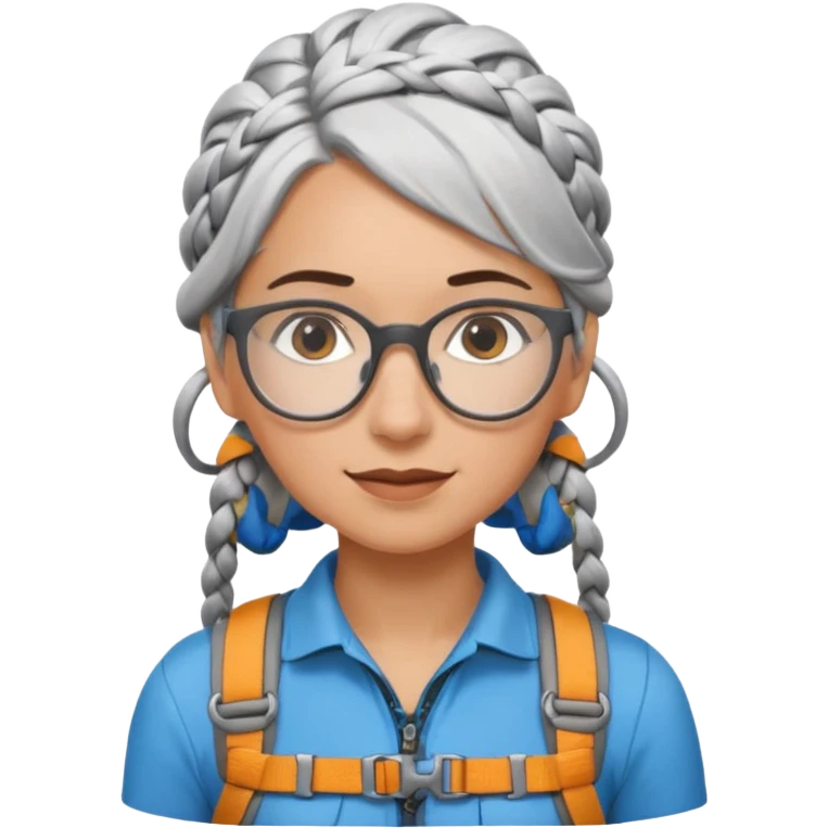 young climber woman with white/grey braided hair and glassess emoji