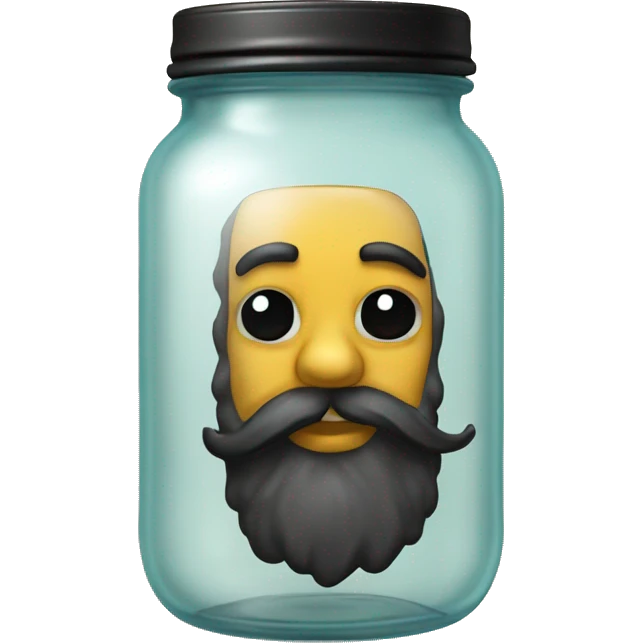 Anthropomorphic glass jar with a black beard emoji