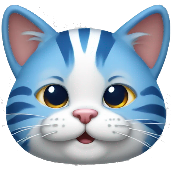 big blue and white striped cat with a smile emoji