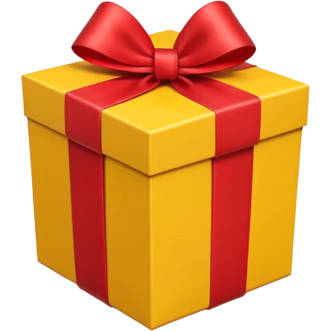 single yellow gift box with red ribbon bow, isolated on white background, high detail, soft natural lighting, no text, no watermark --ar 1:1 --v 6 emoji