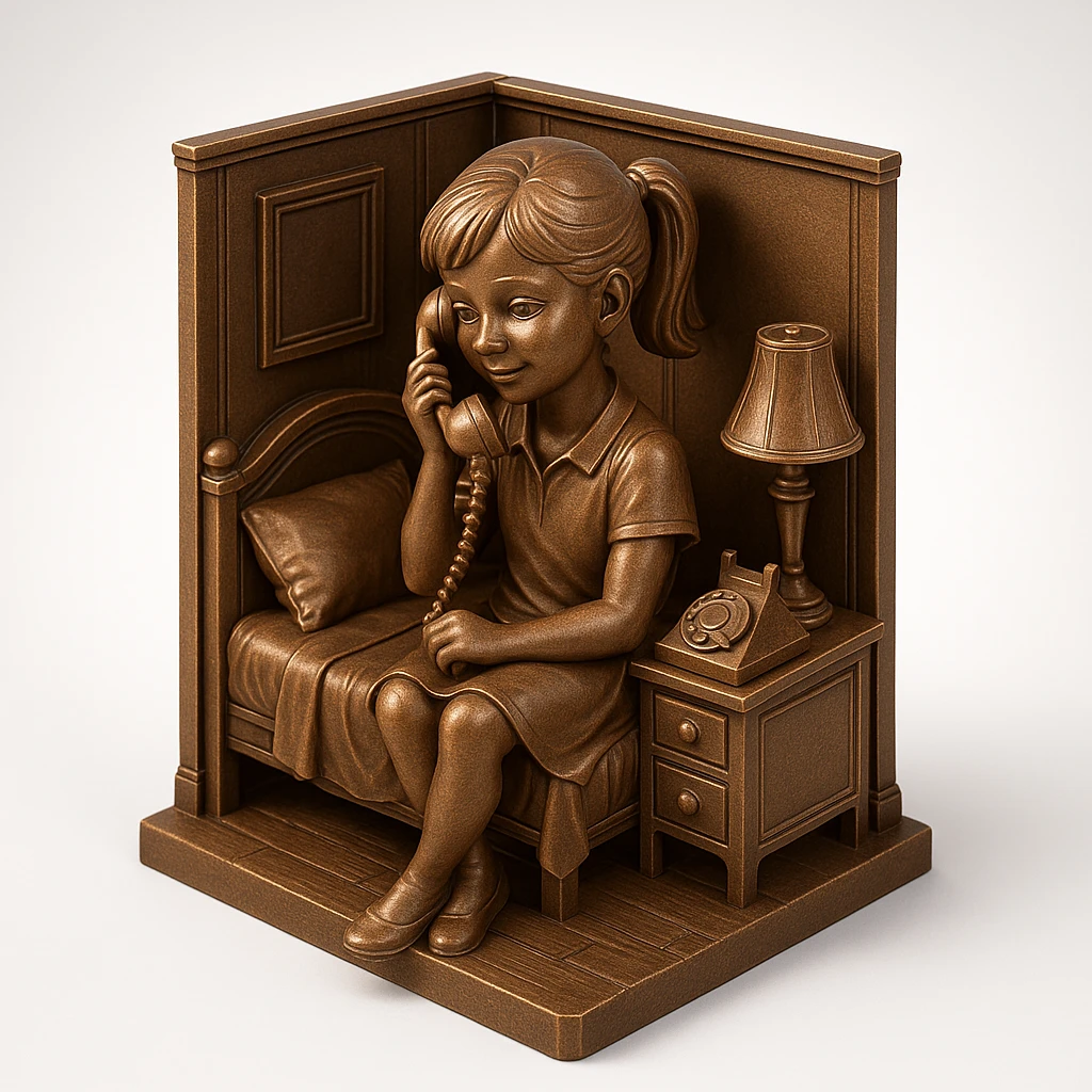 girl talking on telephone in her room emoji
