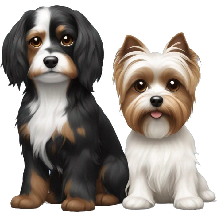 black and white havenese with an brown and white yorkie with no white on the havense emoji