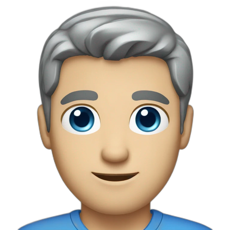 caucasian man, short dark grey hair, blue eyes, blue collar shirt emoji