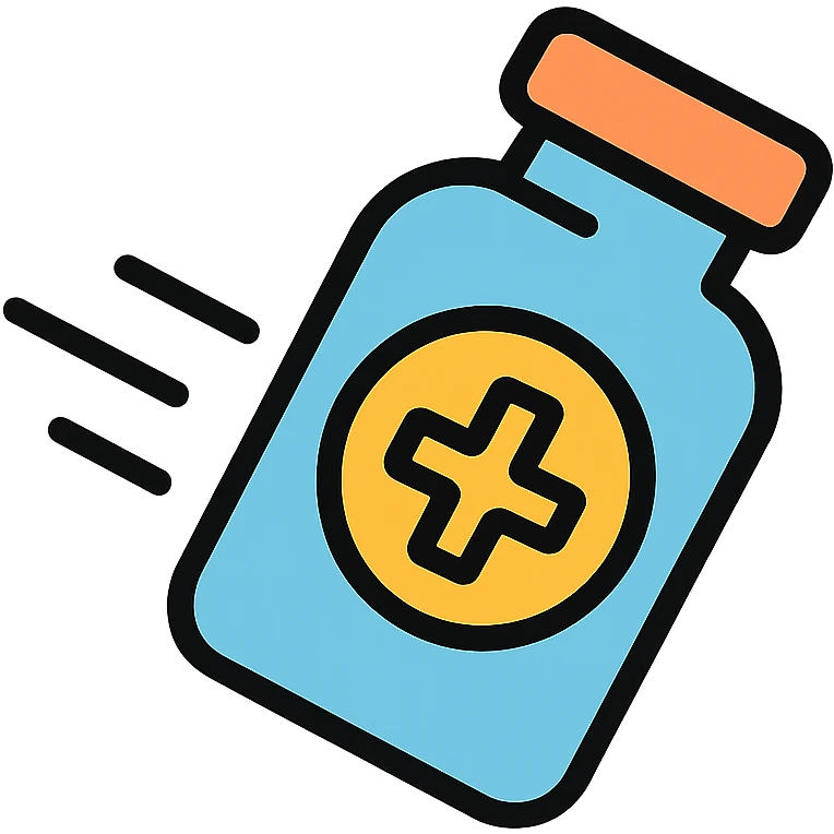 Medicine bottle with motion lines showing it flying through the air emoji