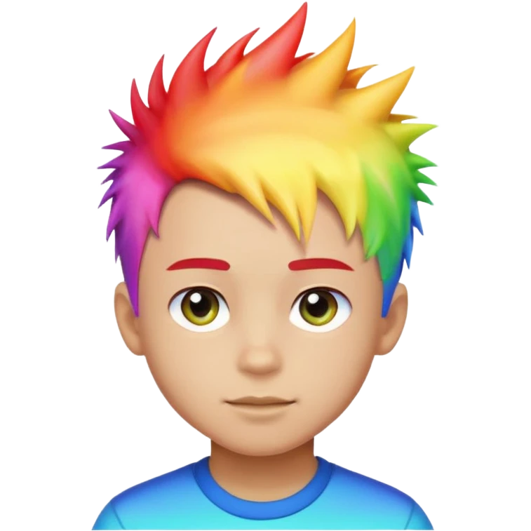 Boy with rainbow streaks — short spiky hair glowing under light. emoji