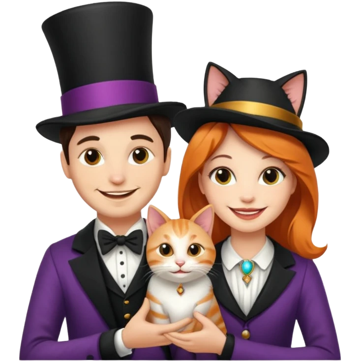 magician couple and their pet cat emoji