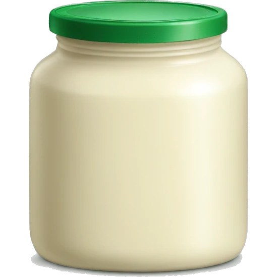 a cream coloured jar with a green lid & green label emoji