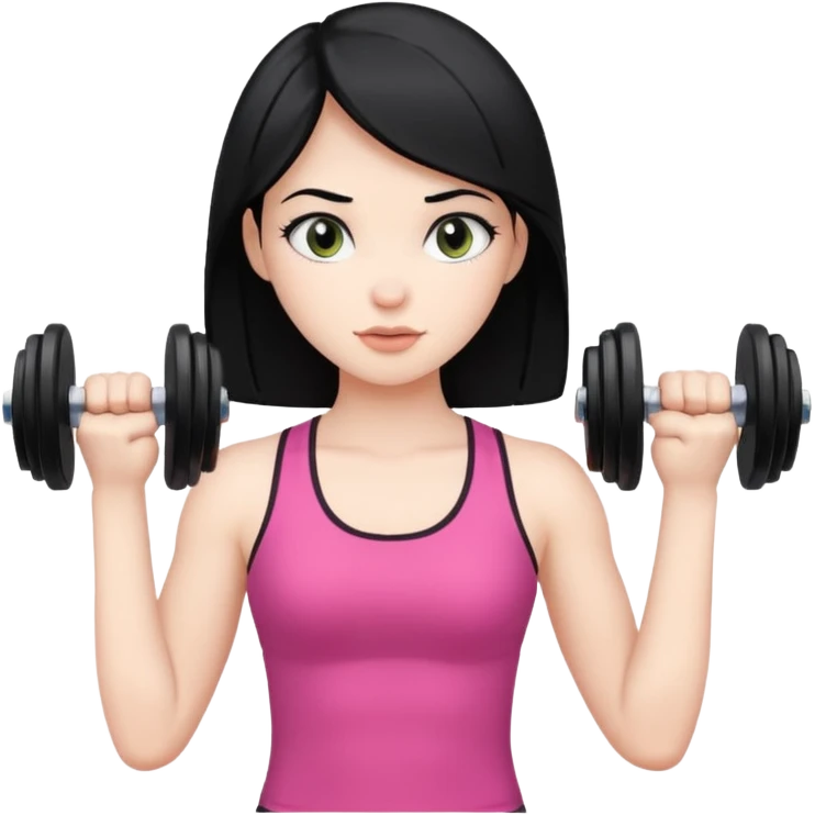 Pale girl with black hair using dumbells emoji