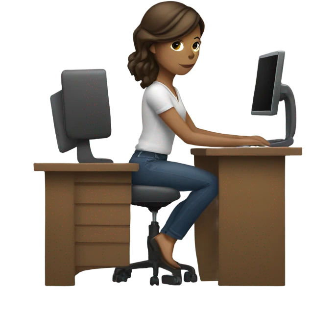 brunette white woman using computer emoji