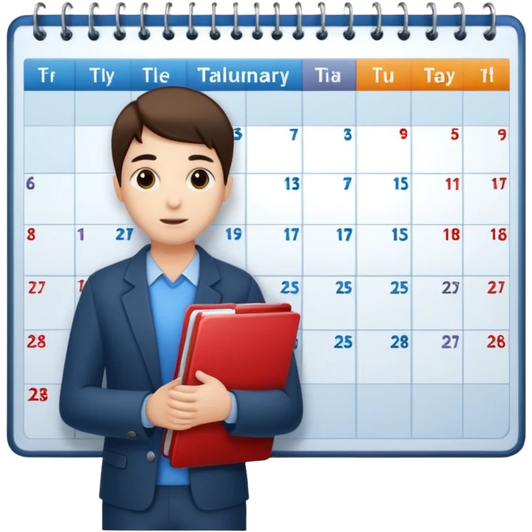  A person standing behind a large calendar or planner, representing scheduling or appointment management. emoji
