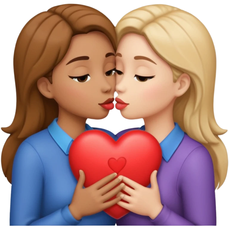 Two woman kissing with a heart holding each other emoji