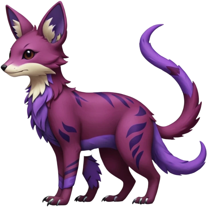Feral Rare realistic edgy burgundy-purple pretty beautiful handsome gorgeous aesthetic colorful vibrant Vernid-Trico-species-Fakemon-creature by LiLaiRa, random markings, tufted ears, full body emoji