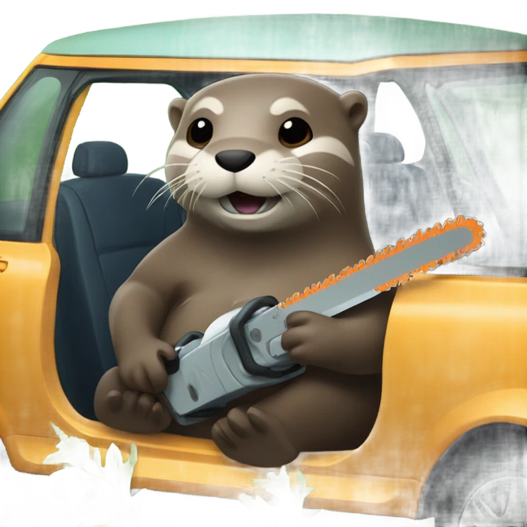 Otter with chainsaws in kelp in a car emoji