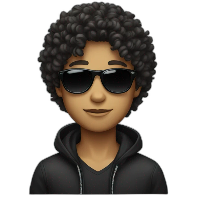 A boy with curly hair and wearing black sunglasses  emoji