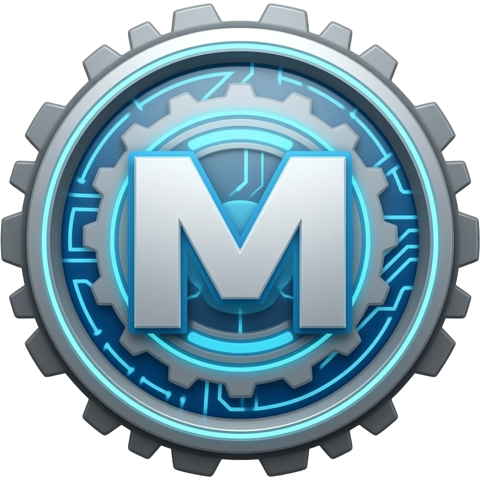 Crie uma logo n estilo robot com as letras M e R, quero uns adornos em volta futurístico emoji