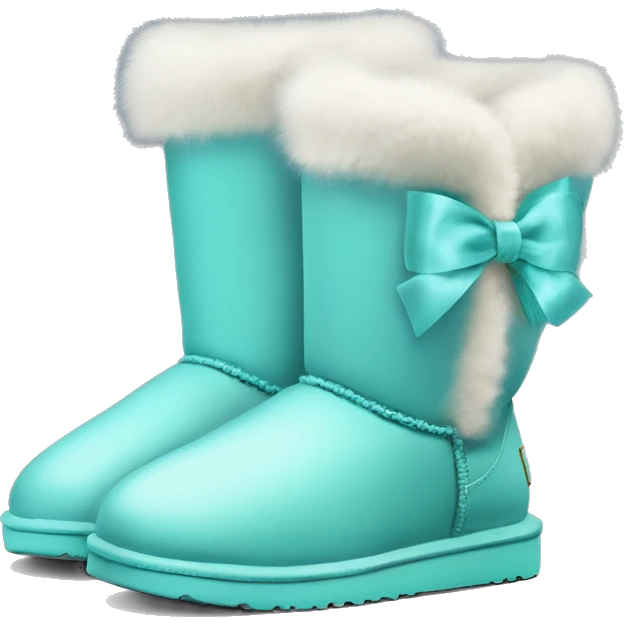 Realistic isolated tiffany blue Ugg fur boots with silk ribbon bow. emoji