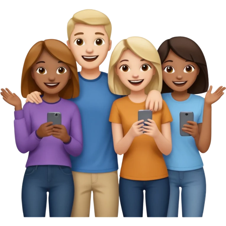 4 inclusive friends (3 girls and 1 man) laughing emoji