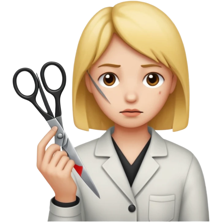 Sad face with scissors cutting hand emoji
