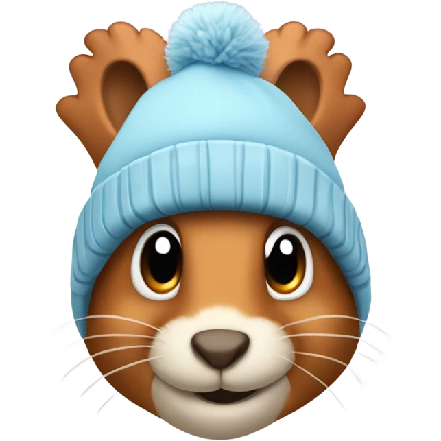 Squirrel wearing a furry ear flap winter hat holding two hatchets emoji