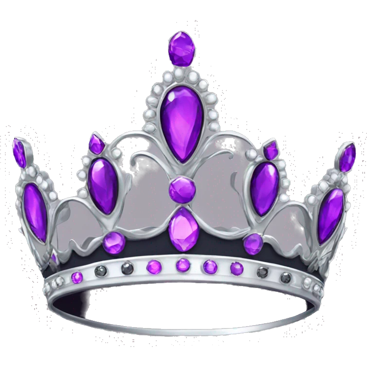 Silver tiara with purple gems with black background  emoji