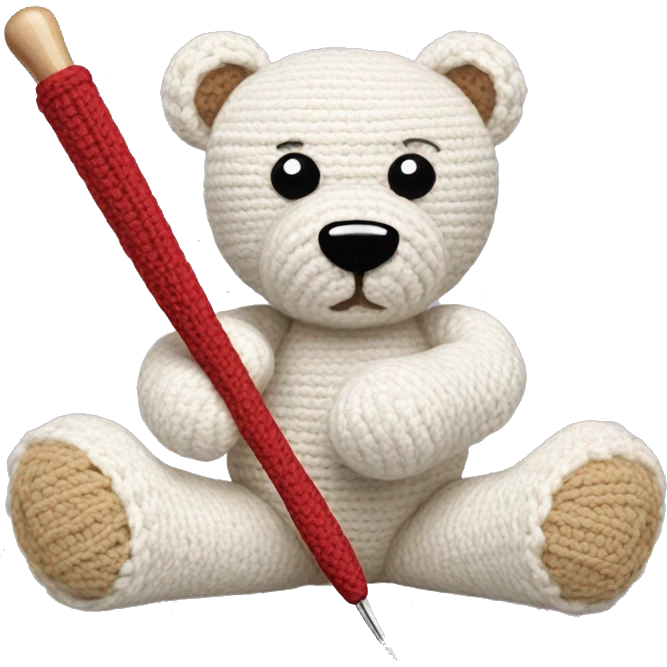 Crochet hook making a stuffed animal emoji