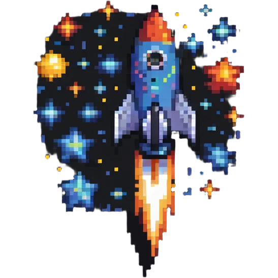 rocket ship flying through stars pixel art emoji