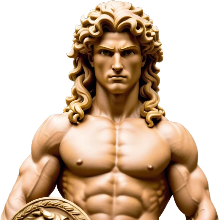 Cinematic Realistic Barbarian Hercules Portrait, depicted as a fierce Greek hero with the chiseled features of Michelangelo's David. His light tan, sculpted skin glows with timeless strength, and his thick, curly, golden brown hair cascades in wild, untamed curls reminiscent of a warrior’s mane. Instead of a flowing white robe with golden accents and a laurel wreath, he wears rugged, weathered leather and fur garments—a tattered, fur-trimmed cloak draped over broad shoulders and a simple circlet forged from iron and bone. His intense, determined eyes exude savage nobility, all rendered under dynamic natural lighting with a mythic, raw, radiant glow. emoji