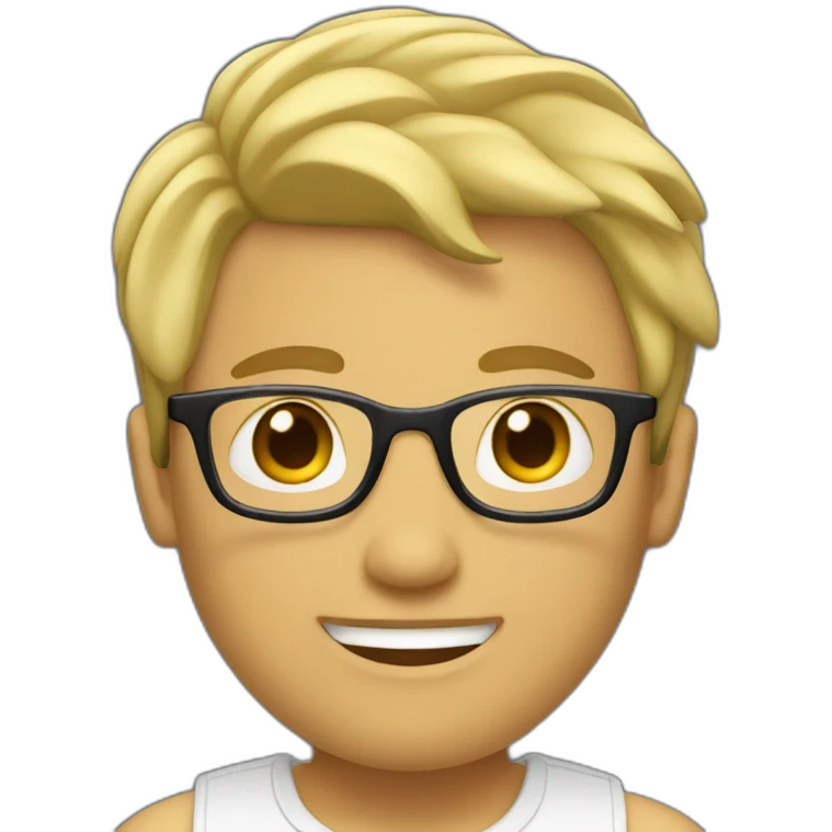 Blonde with slightly wavy short hair, glasses and a little goatee emoji