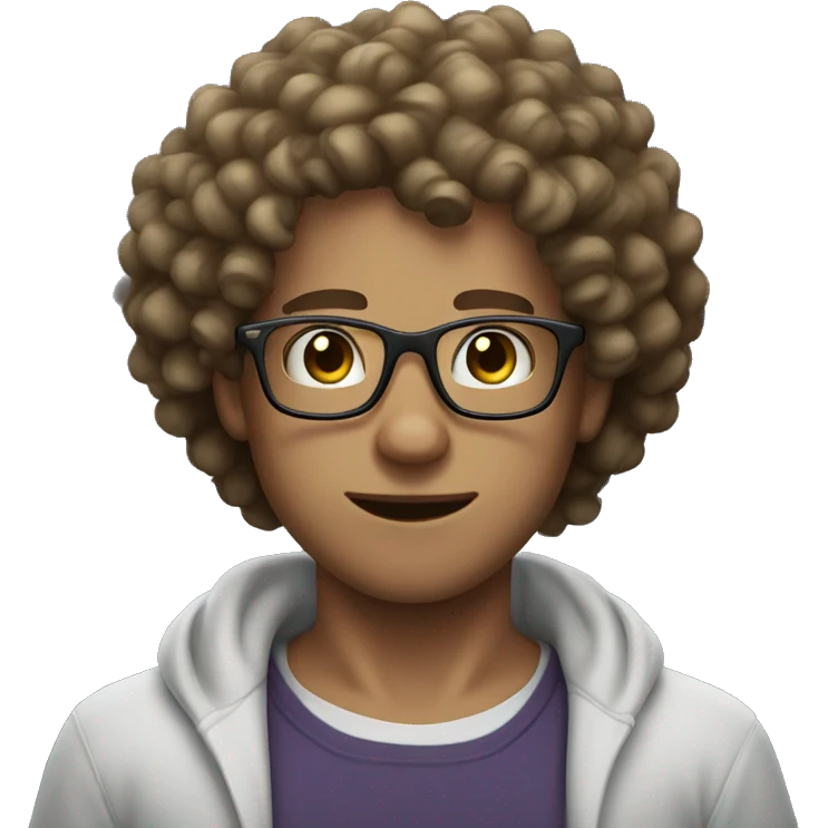 white boy curly hair biceps with glasses emoji
