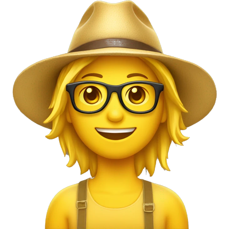 emoji jaune lunette de soleil avec un chapeau safari sur la tête emoji