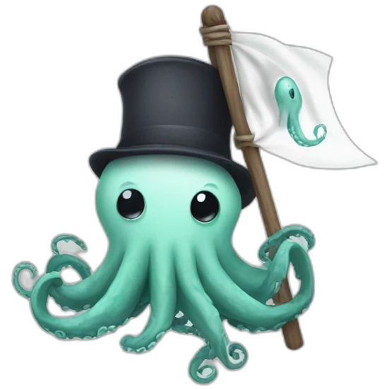 cute kraken hanging a white flag emoji