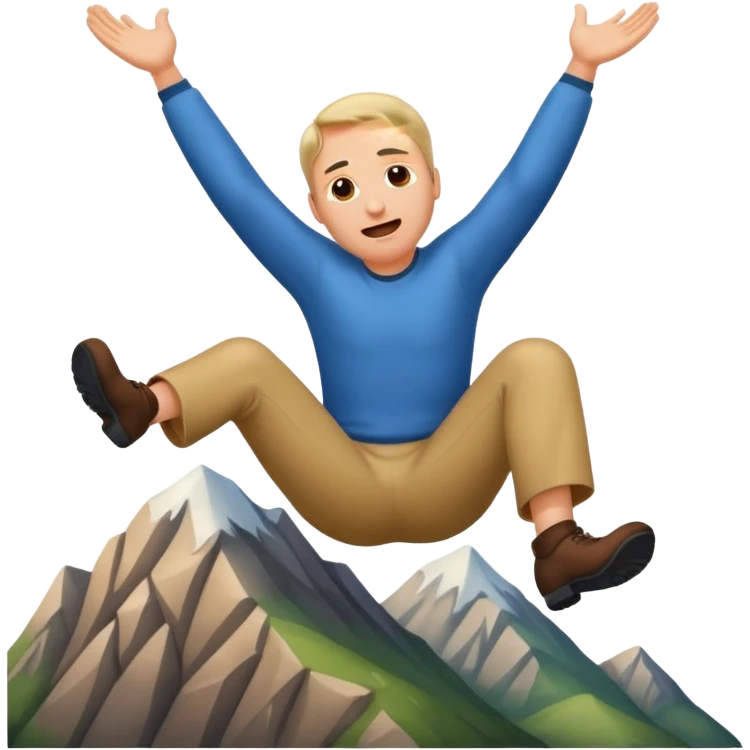 apple style emoji of a man falling head over heels past a mountain emoji