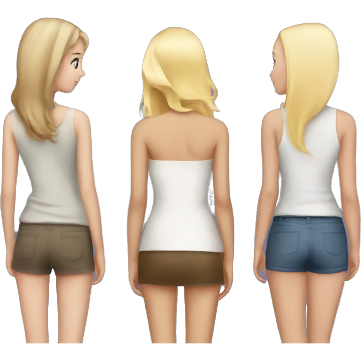 Three girlfriends from the back, one is tall, one is blonde, one is short emoji