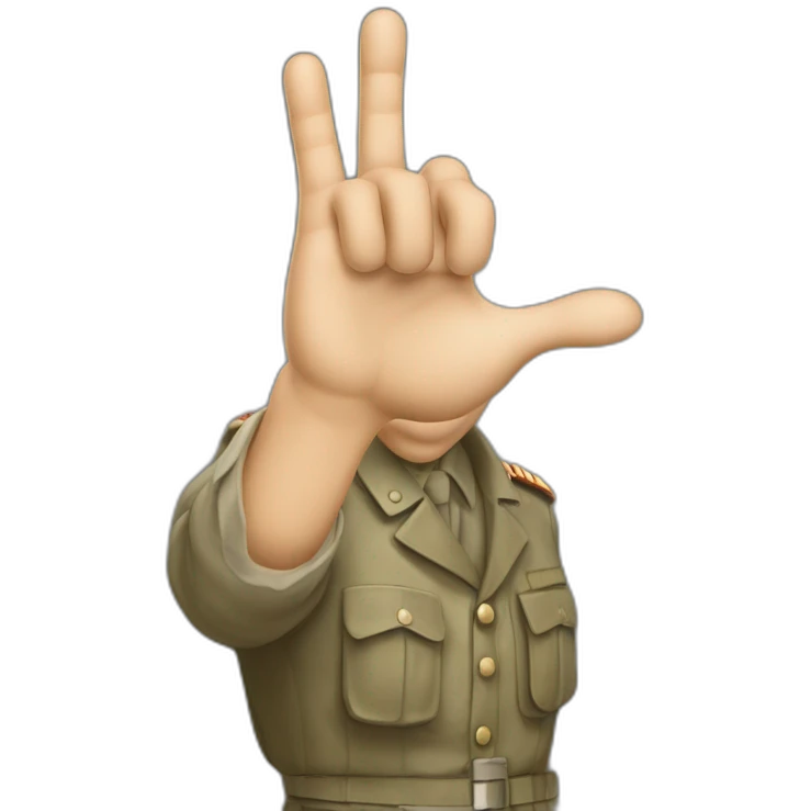 A man in a soldier suit from world war one raising their right hand vertically to around 45 degrees.all of his fingers are pointing forward. His arm is stretched out emoji