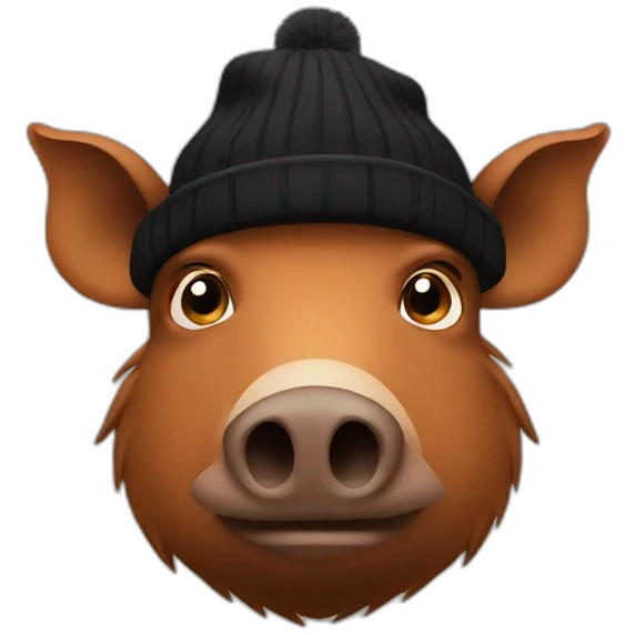 fullface sad brown boar with black winter hat emoji
