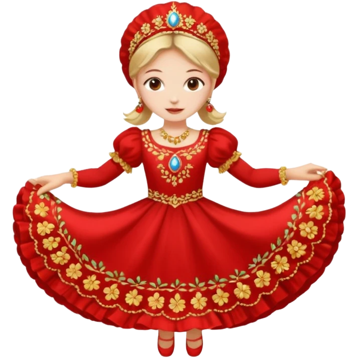 A dancing girl in a red dress and kokoshnik emoji