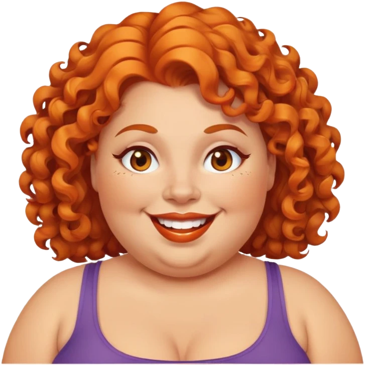 fat women with orange curly hair and brown eyes smiling and winks emoji