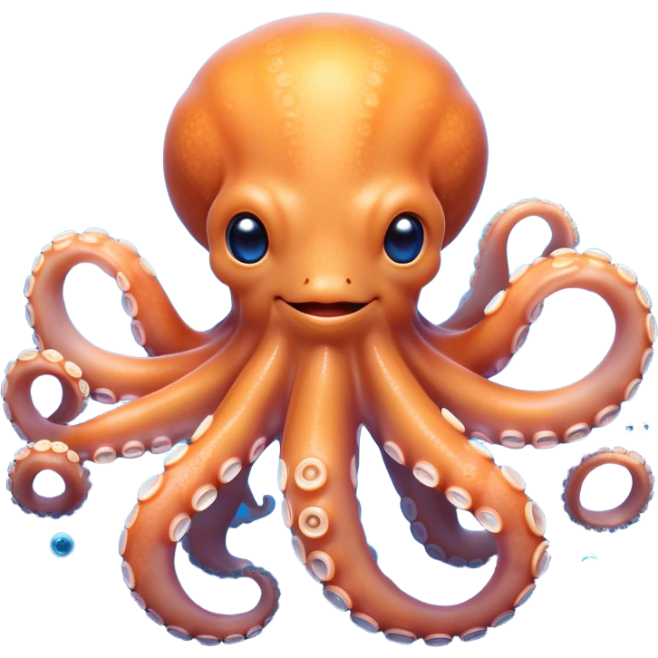 Beautiful and Majestic smiling Octopus Portrait Emoji, Head and body resting in serene repose with a gentle, content smile, showcasing a soft, light orange form adorned with elegant blue rings and delicately arranged arms, Simplified yet exquisitely endearing features, highly detailed, glowing with a soft, drowsy underwater light, high shine, relaxed and utterly enchanting, stylized with an air of majestic aquatic beauty, soft glowing outline, capturing the essence of a beautiful and majestic octopus that embodies the enchanting spirit of the deep! emoji