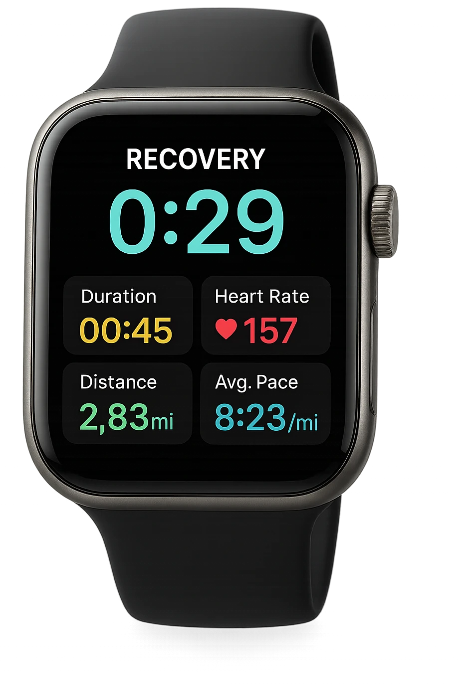 smartwatch che misura il tempo di recupero tra una serie e l'altra in allenamento, iperrealistico 4k emoji