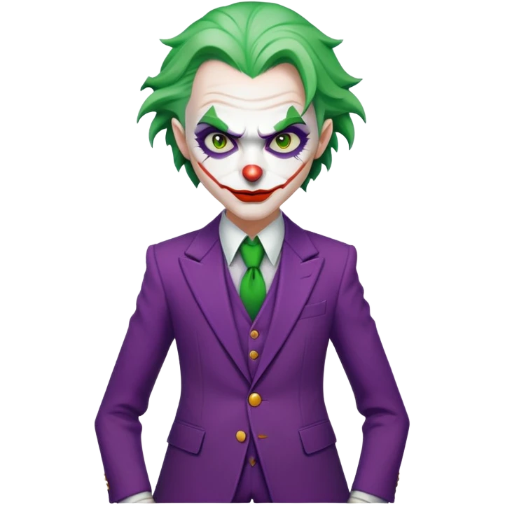 The Joker villain character full body with green hair, purple suit, white face, red lips emoji