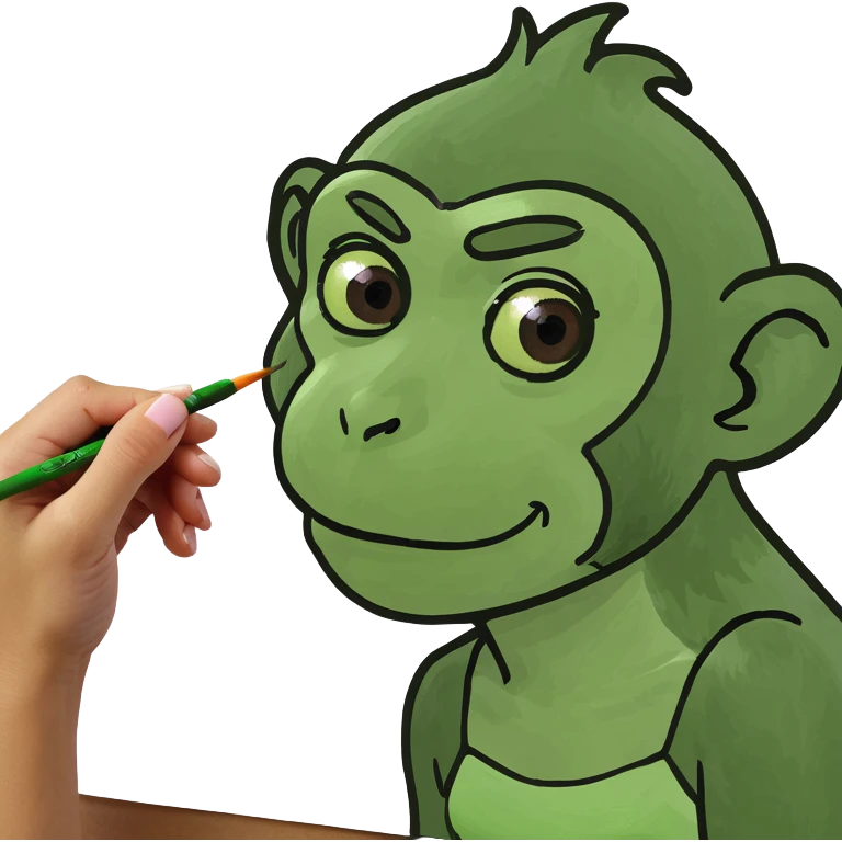 The girl looks like a monkey painting a picture of a monkey on the wall. emoji