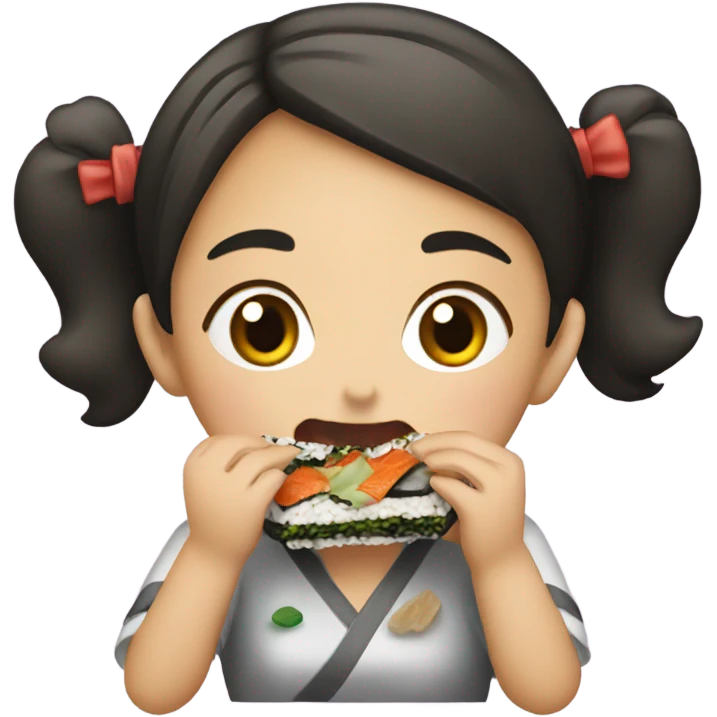 Girl eating kimbap emoji